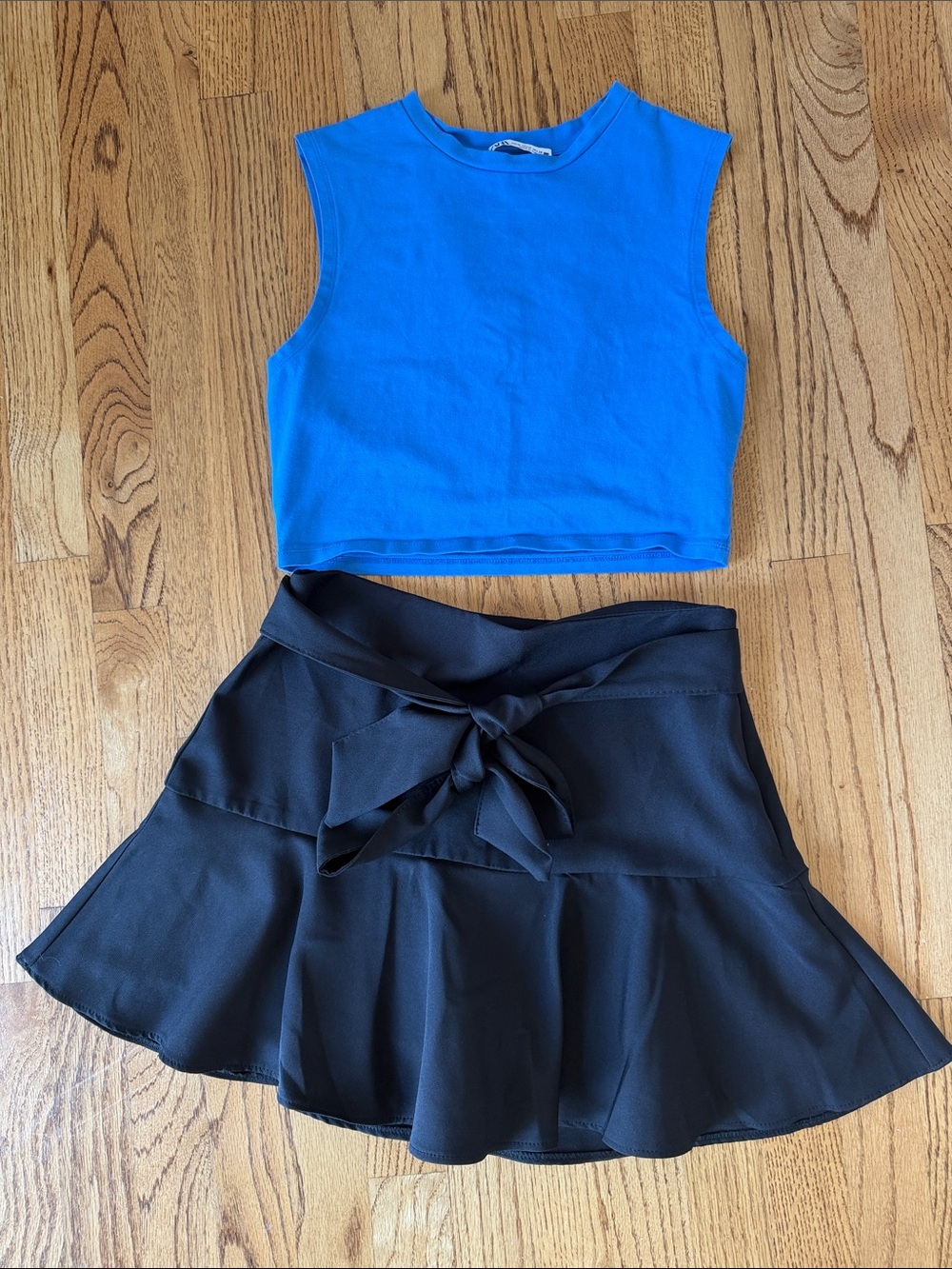 Zara Royal Blue Crop Tank with Black Tie Skirt Set